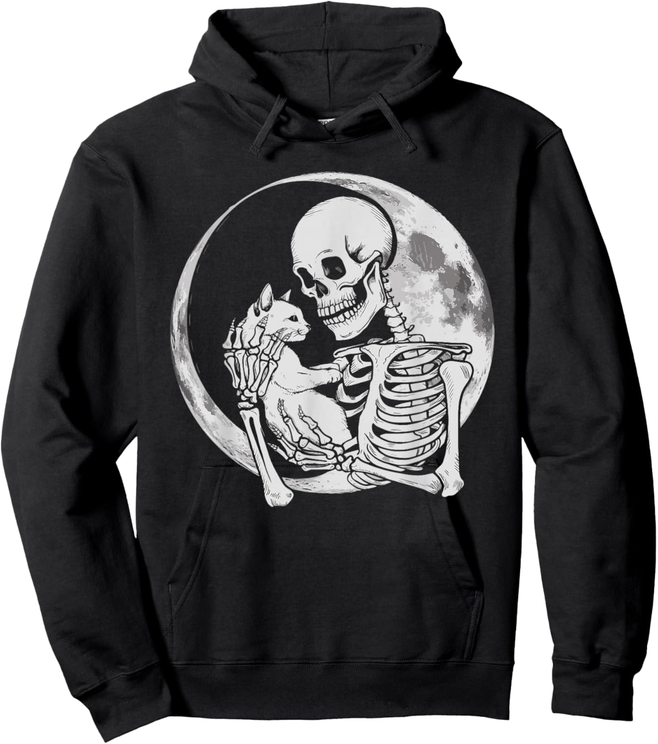 Skeleton Holding Cat Feline Women Kids Hoodie - Hoodie | Black