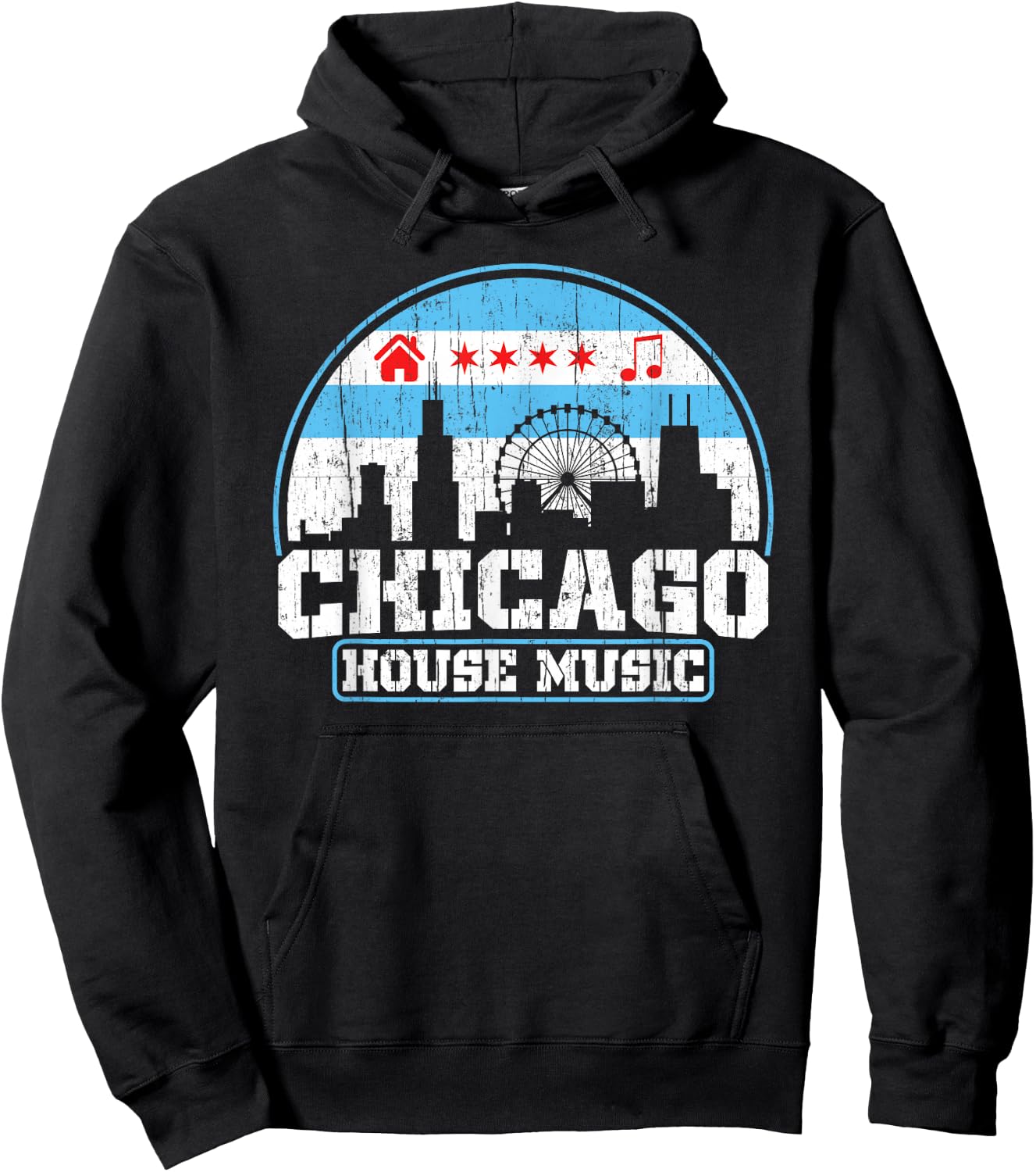 Chicago House Music Vintage Skyline DJ Gift Hoodie - Hoodie | Black