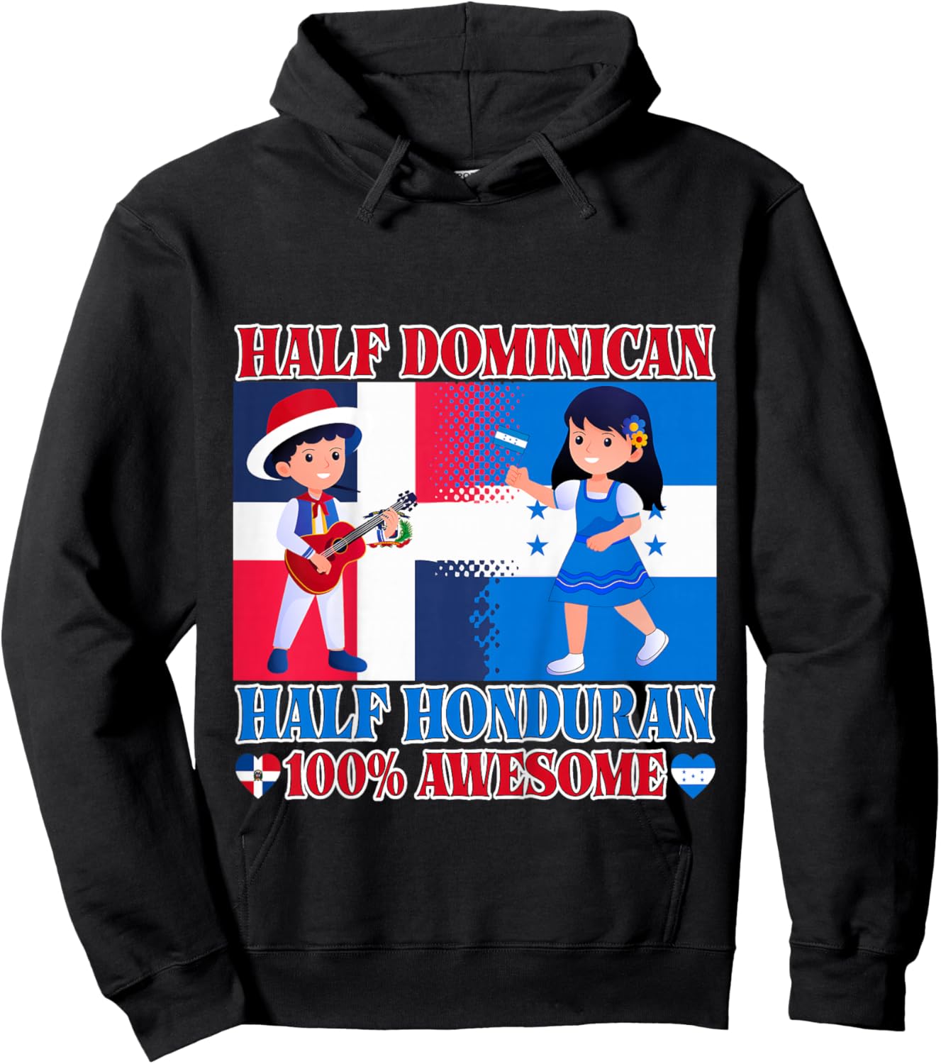 Half Honduran Half Dominican Republic Flag Toddler Girl Boy Hoodie - Hoodie | Black