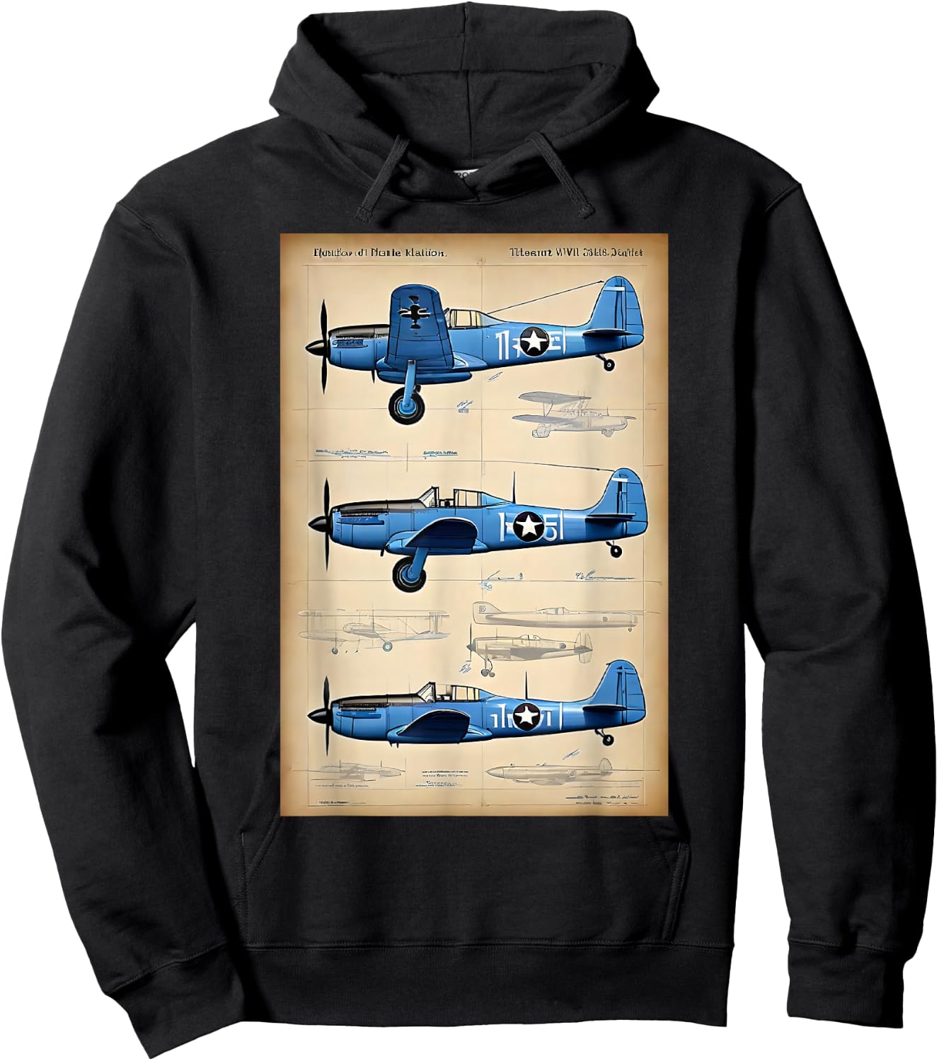 WW2 Military Aircraft Technical Drawing Hoodie - Hoodie | Black
