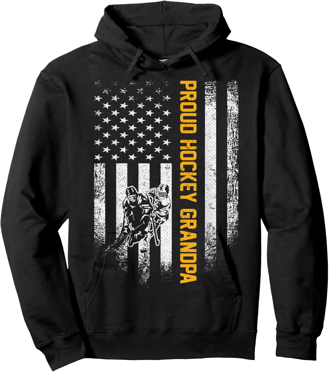 Vintage USA American Flag Proud Hockey Grandpa Silhouette Women Men Hoodie - Hoodie | Black