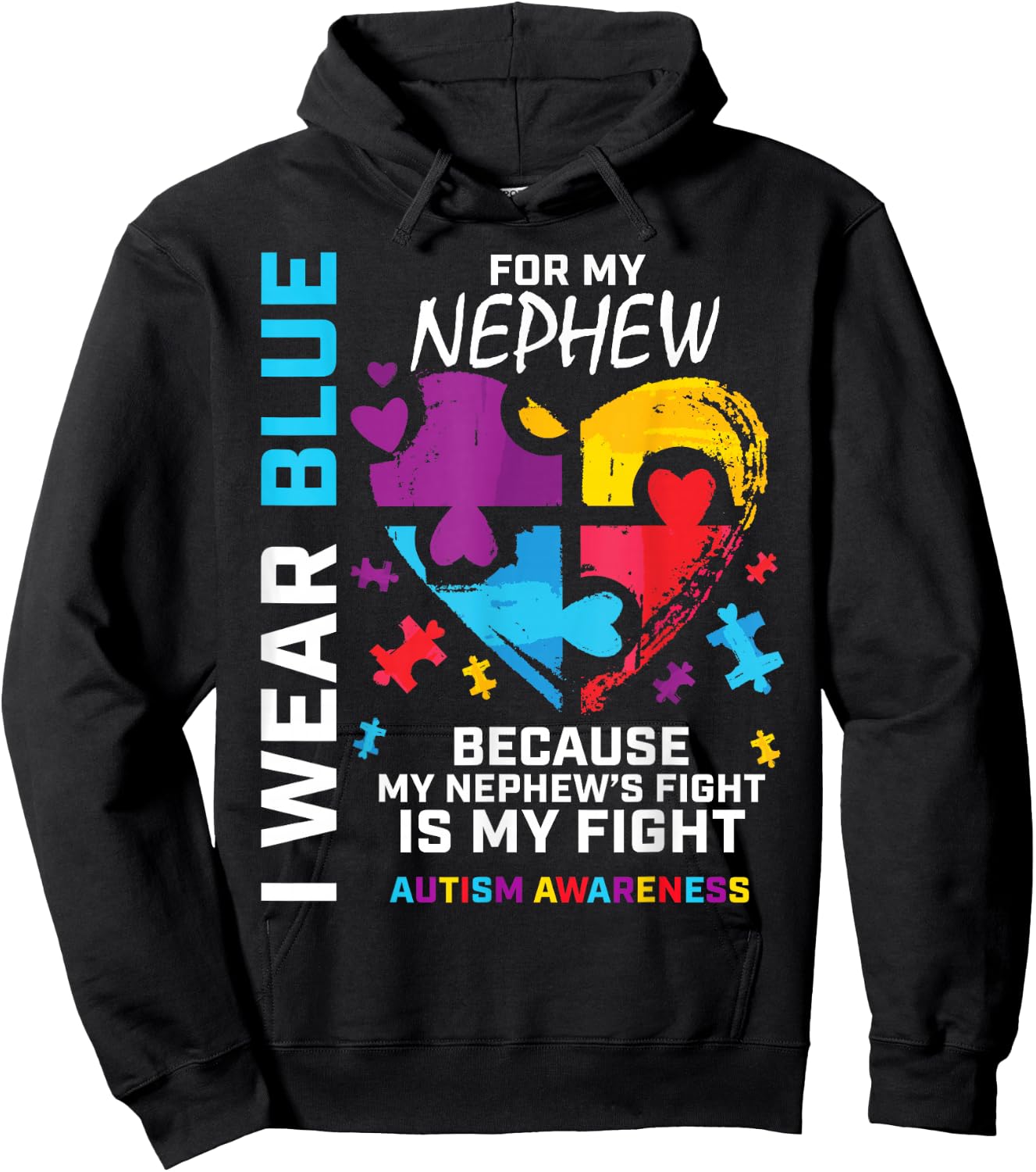 Uncle Aunt Heart I Wear Blue for My Nephew Autism Awareness Small Hoodie - Hoodie | Black