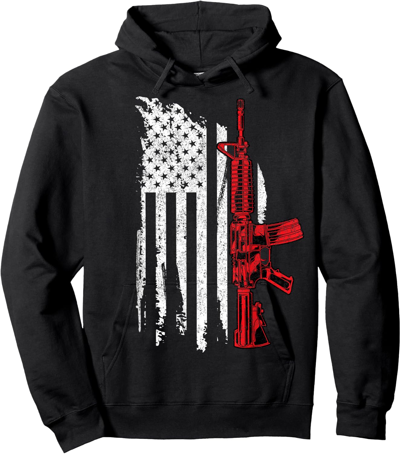 AR-15 Assault Rifle USA Flag Gun T Thin Red Line Men Hoodie - Hoodie | Black