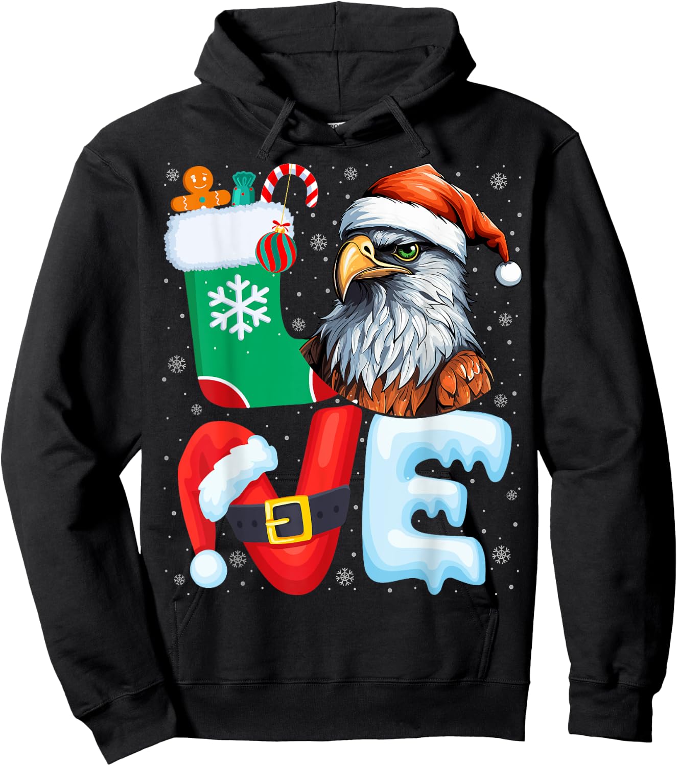 Hawk Birds Wearing Santa Hat Xmas Holiday Hawk Christmas Hoodie - Hoodie | Black