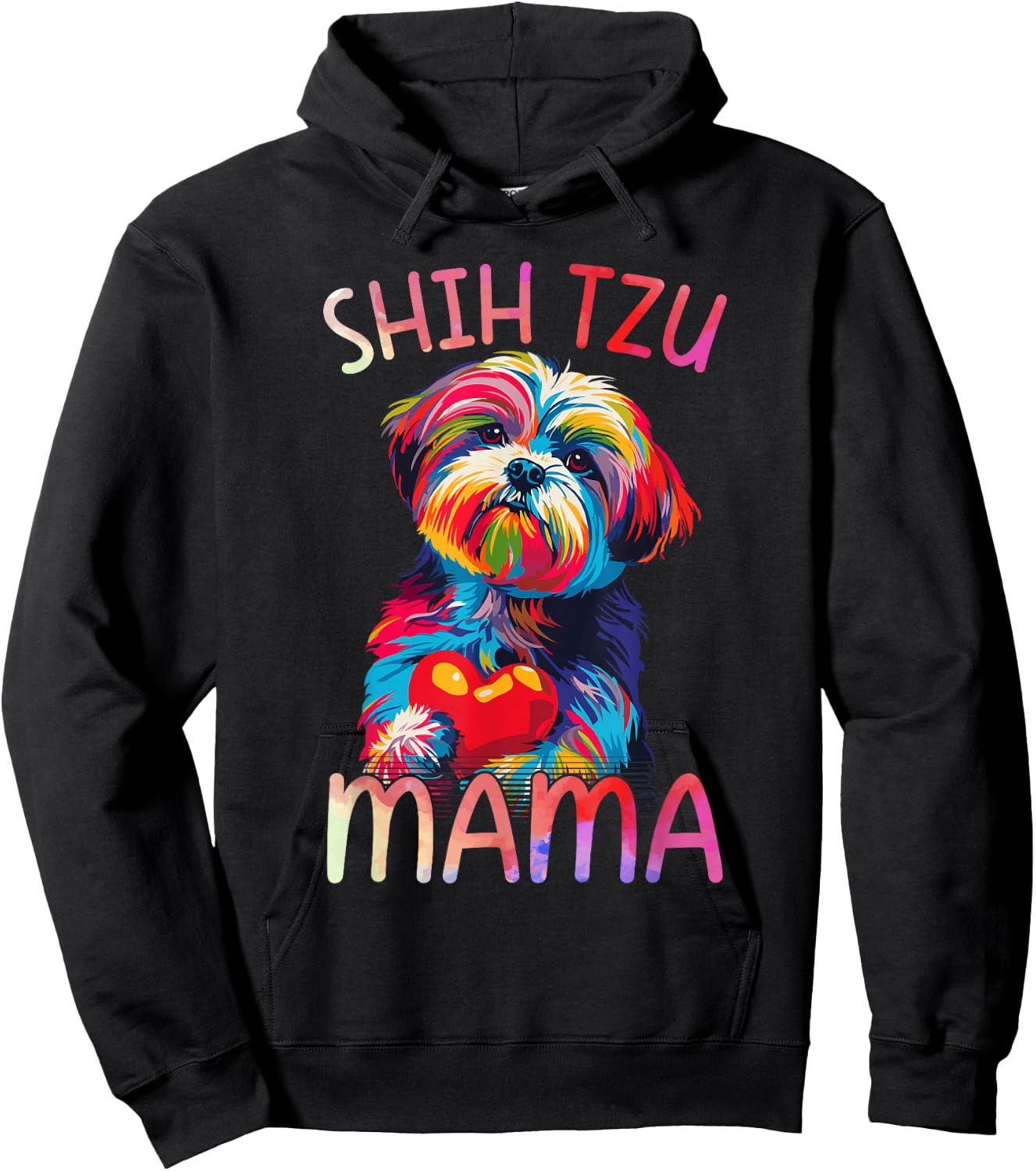 Shih Tzu Dog Lover Mama Heart Pop Art Shih Tzu Mom Hoodie - Hoodie | Black