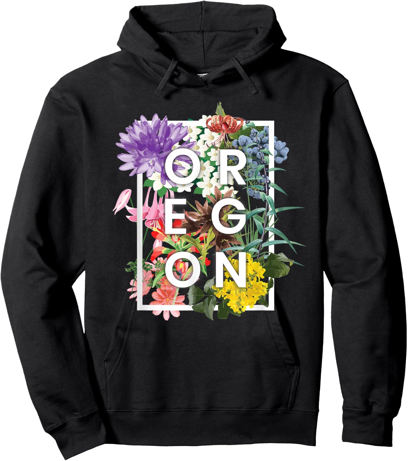 Flowers of Oregon Word Art - Oregon State USA Souvenir Hoodie - Hoodie | Black