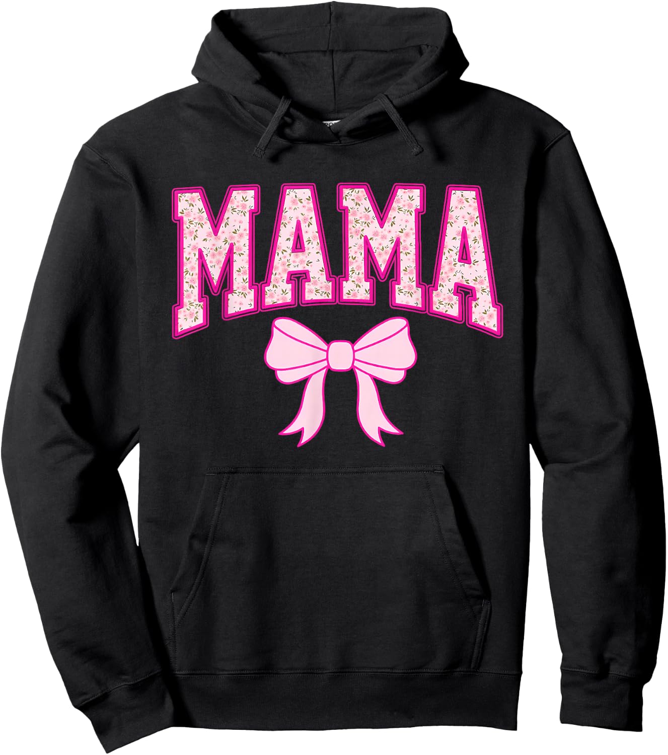 Mama Coquette Bow Groovy Pink Floral Mother's Day Mom Life Hoodie - Hoodie | Black