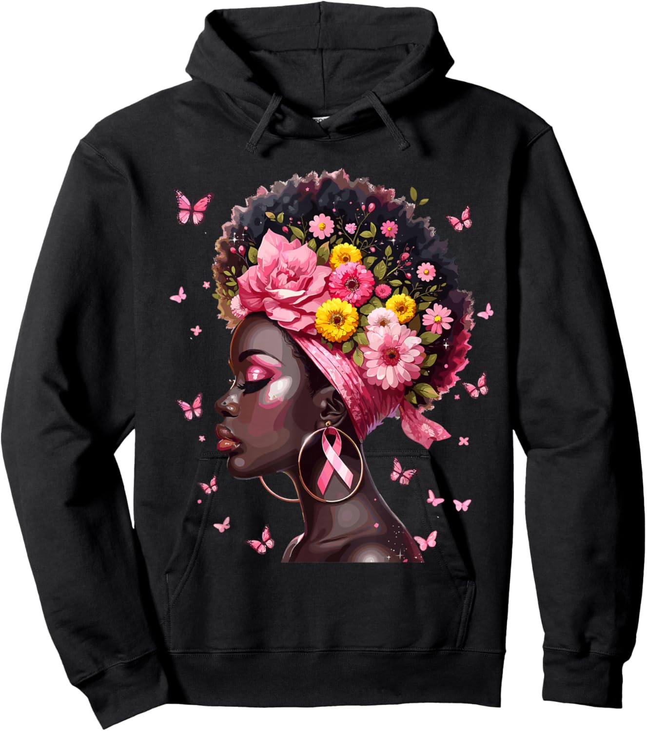 In October We Wear Pink Black Woman Breast Cancer Awareness Hoodie - Hoodie | Black