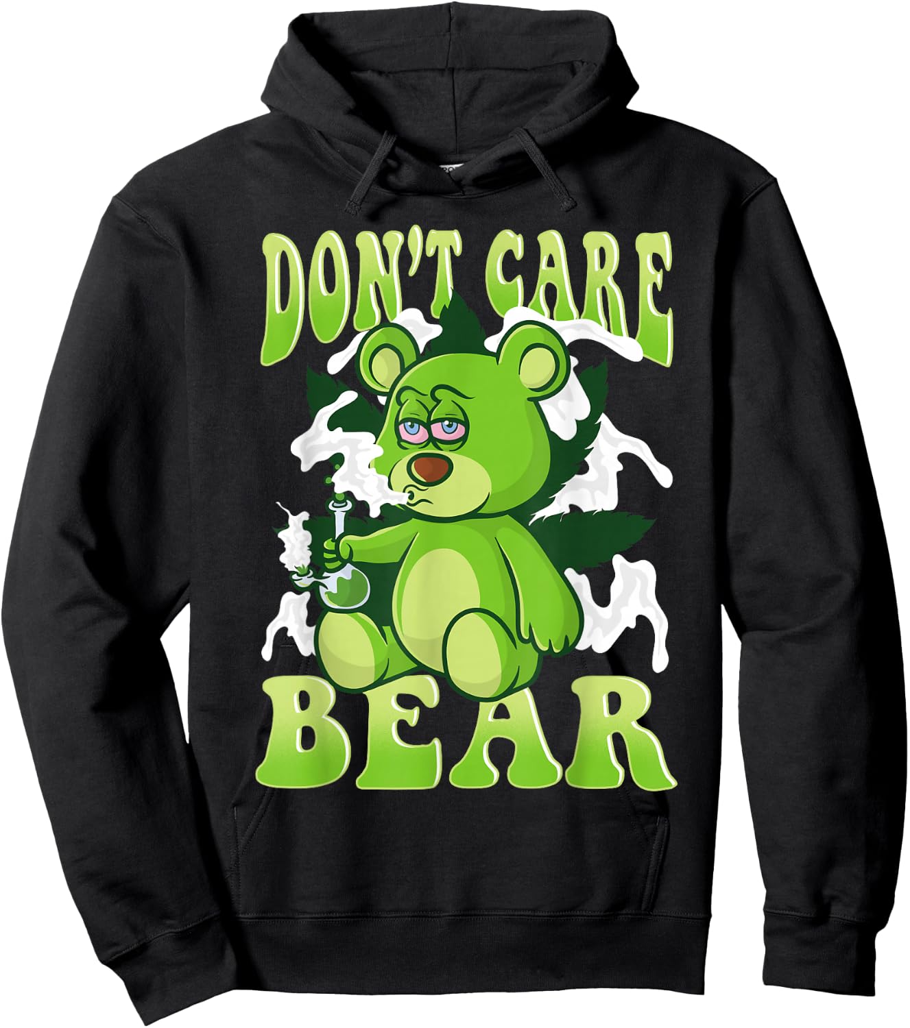 Stoned Bear Smoking Weed Holding Bong Don't Care Marijuana Hoodie - Hoodie | Black