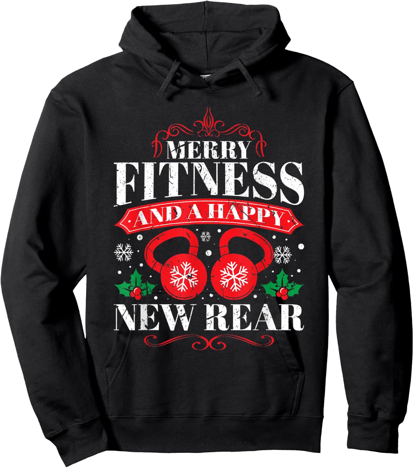Merry Fitness And A Happy New Rear Funny Workout Lover Hoodie - Hoodie | Black