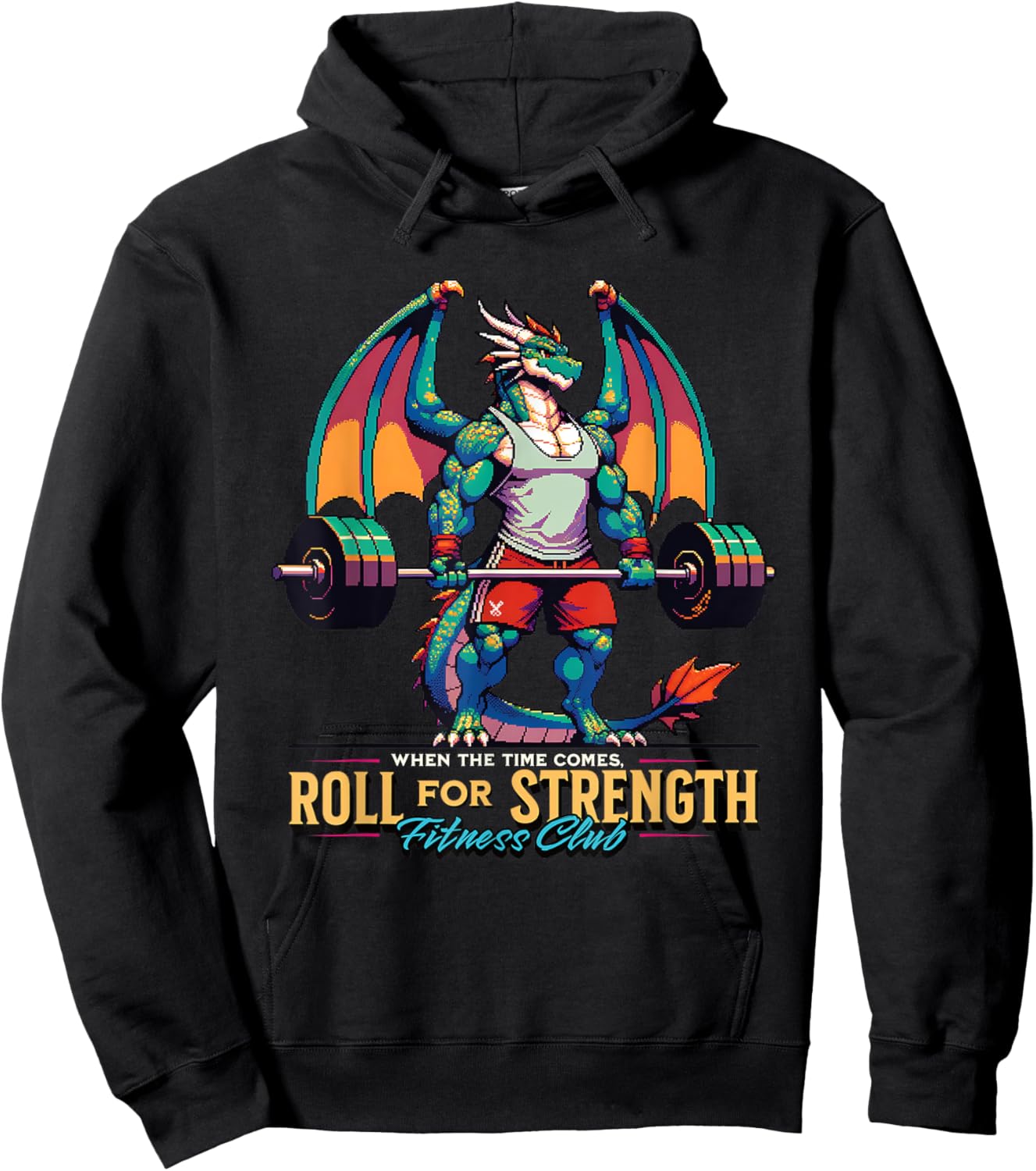 Roll for Strength Gym TTRPG Roleplaying Cool Workout Pixel Hoodie - Hoodie | Black