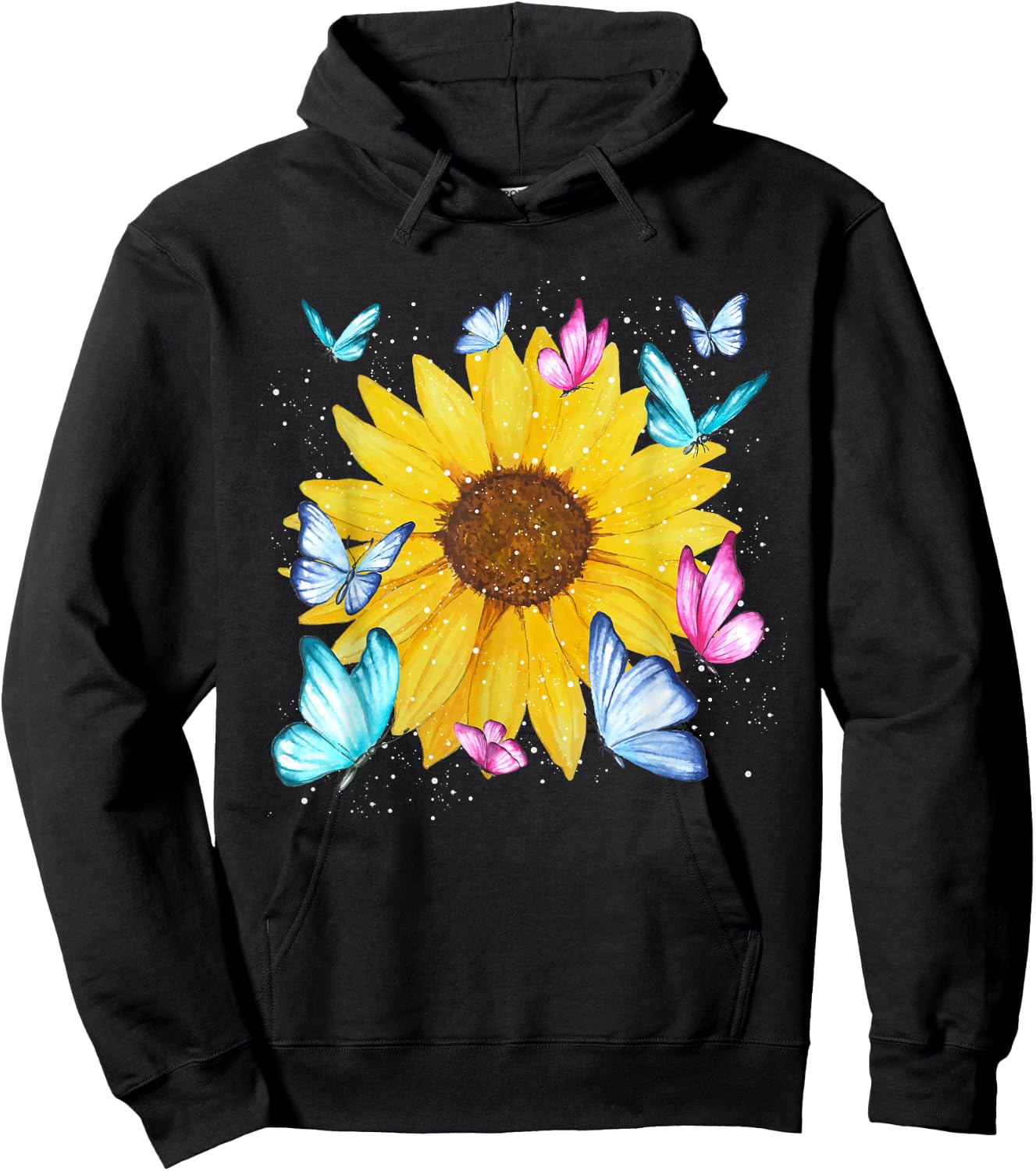 Beautiful Nature Yellow Flowers Florist Butterfly Sunflower Hoodie - Hoodie | Black