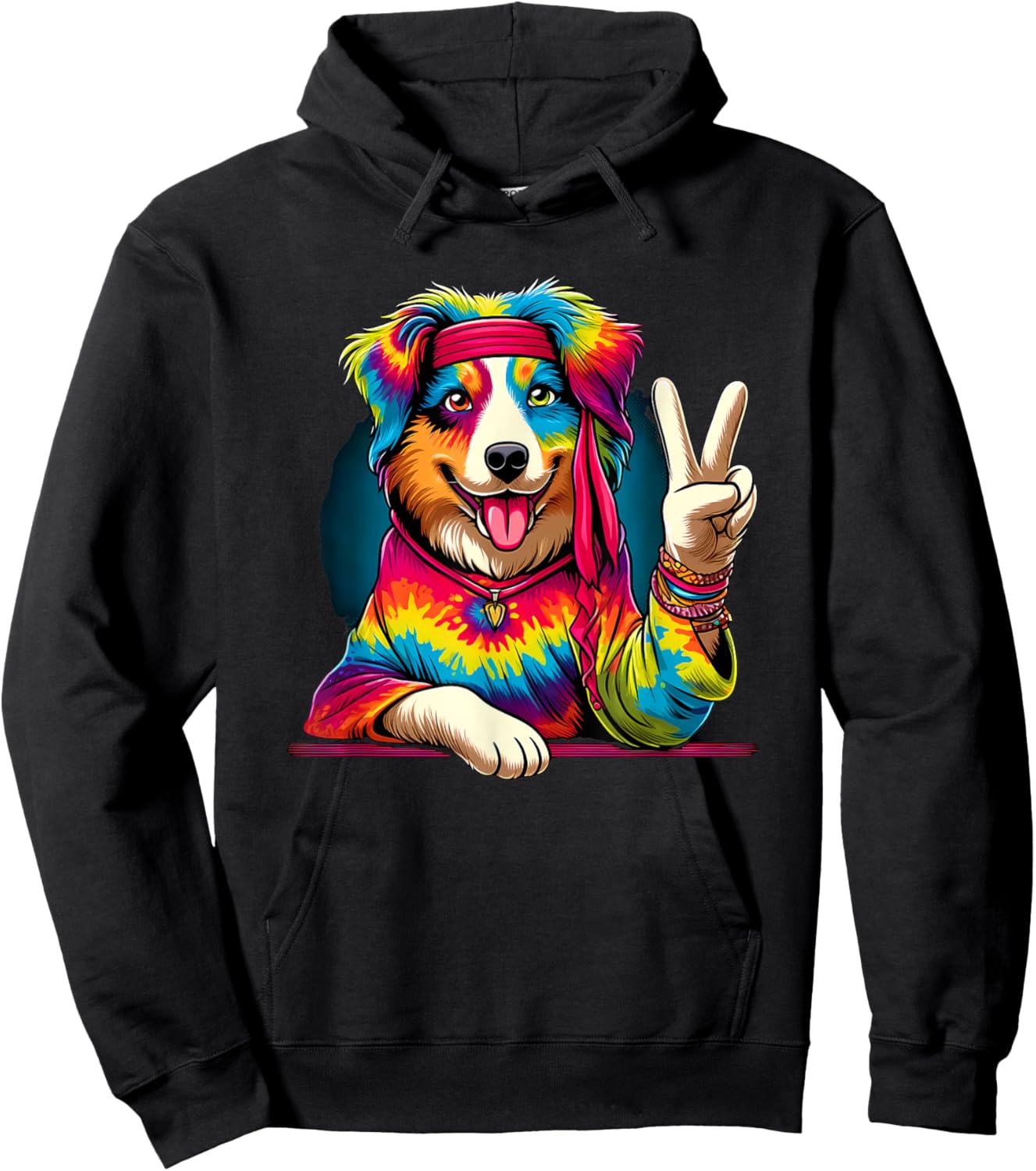 Peace Sign Tie Dye Australian Shepherd dog Hoodie - Hoodie | Black