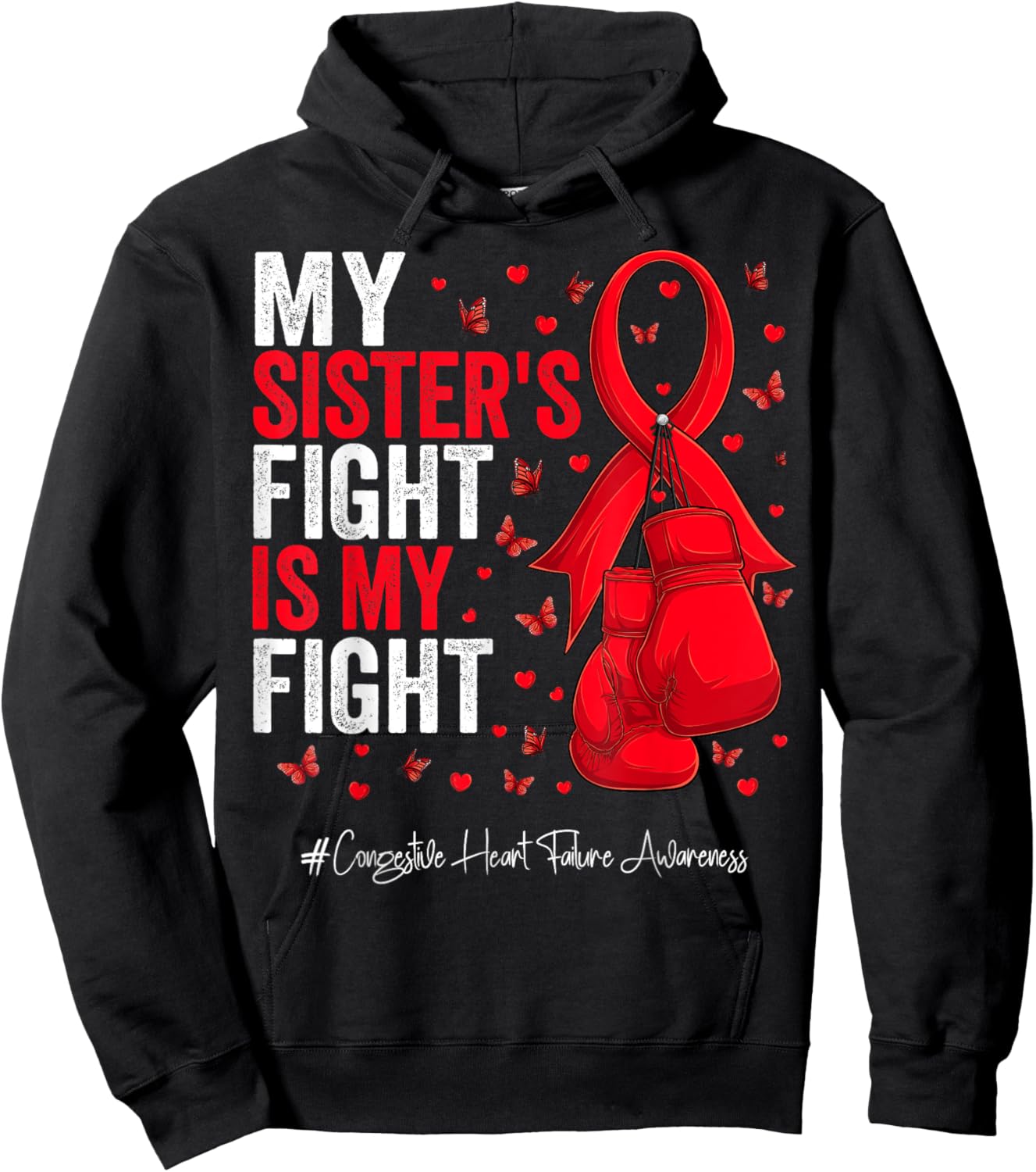 Red Ribbon Sister Congestive Heart Failure Awareness Hoodie - Hoodie | Black