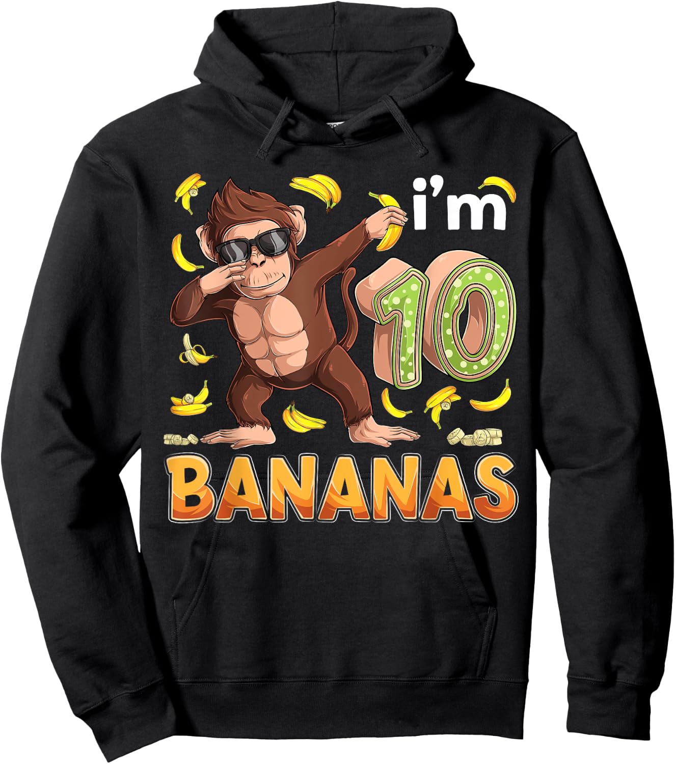 10 Year Old Monkey Birthday Safari Jungle Animal 10th B-day Hoodie - Hoodie | Black