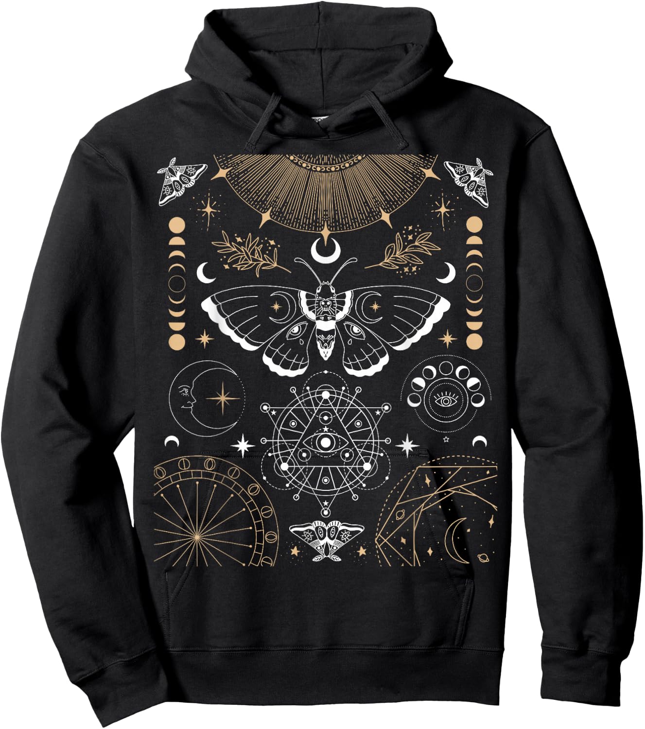 Luna Moth Moon Phases Witchy Dark Academia Aesthetic Occult Hoodie - Hoodie | Black