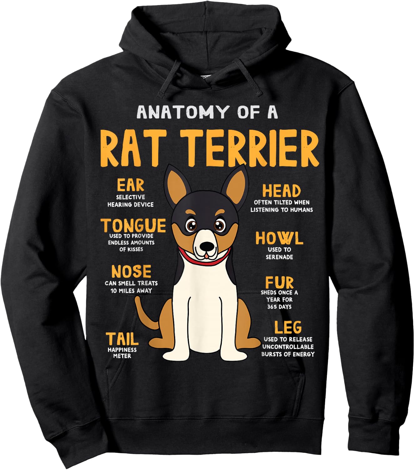 Rat Terrier Anatomy Funny Dog Mom Dad Gift Hoodie - Hoodie | Black