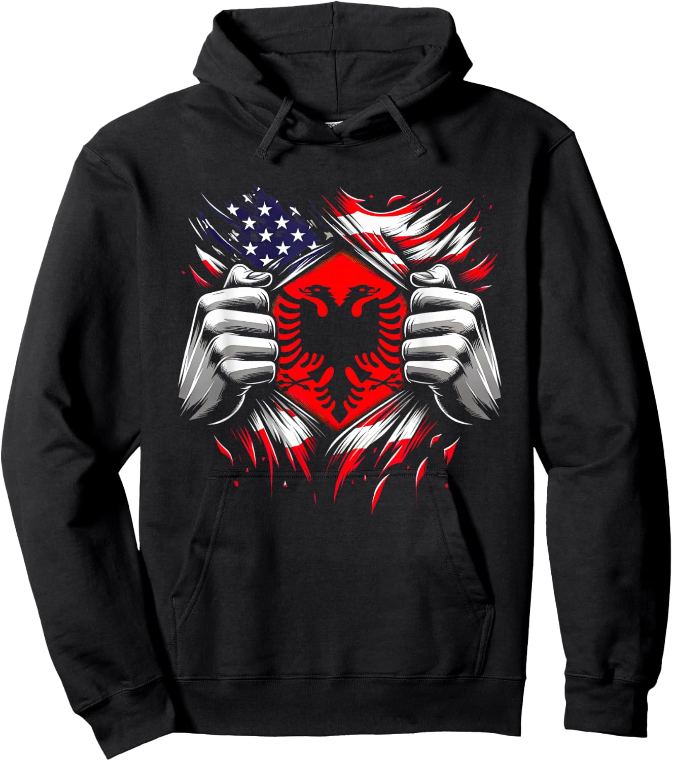 Skenderbeg Albania Inside and Kosovo flag proud Albanian Hoodie - Hoodie | Black