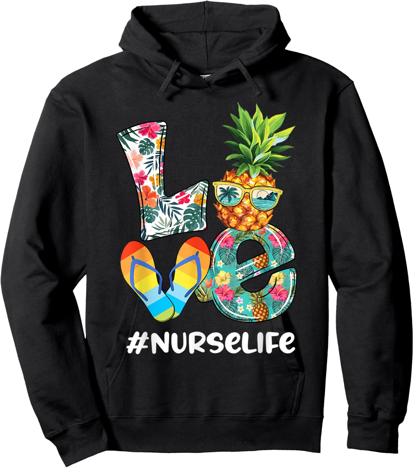 Cute Love Summer Pineapple Tropical Flip Flop Nurse Life Men Women Kids Hoodie - Hoodie | Black