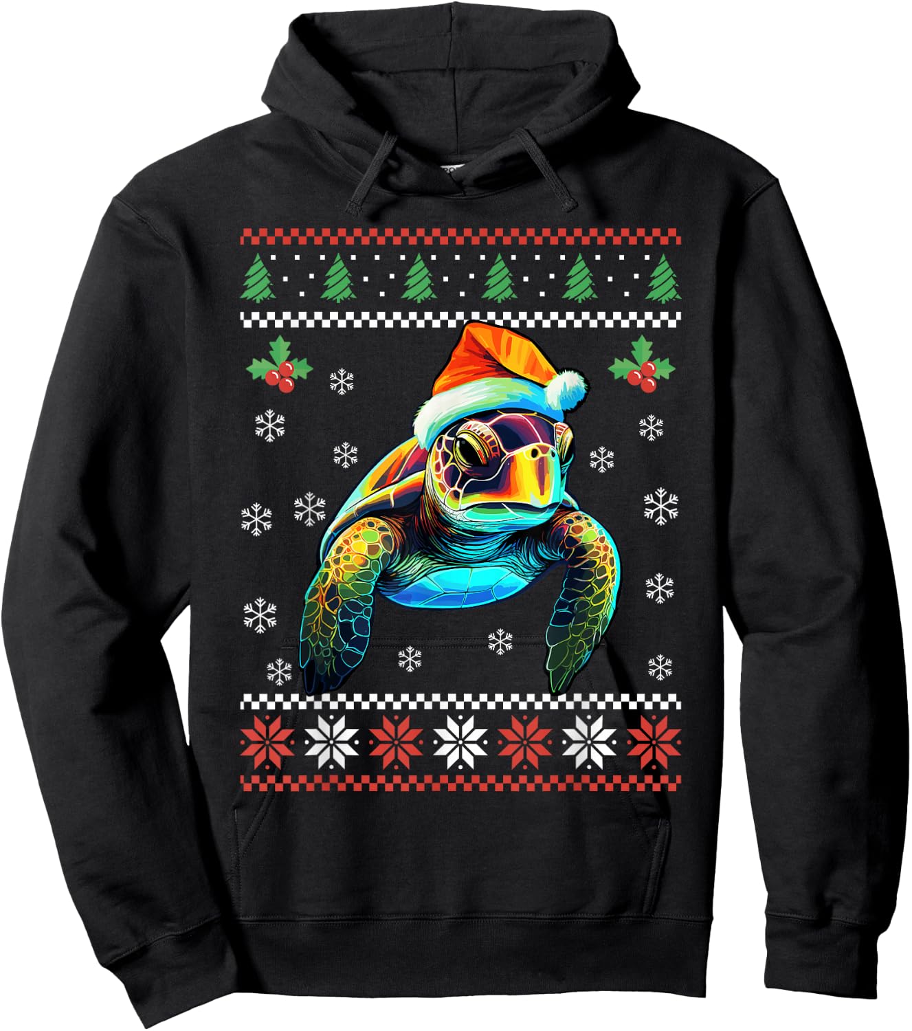Sea Turtle Ugly Christmas Sweater Xmas For Adults Kids Hoodie - Hoodie | Black