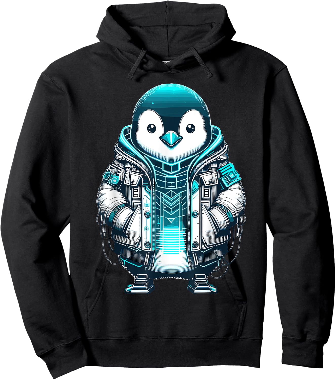 Cool Synthwave Cyberpunk Penguin Lover Futuristic Penguin Hoodie - Hoodie | Black