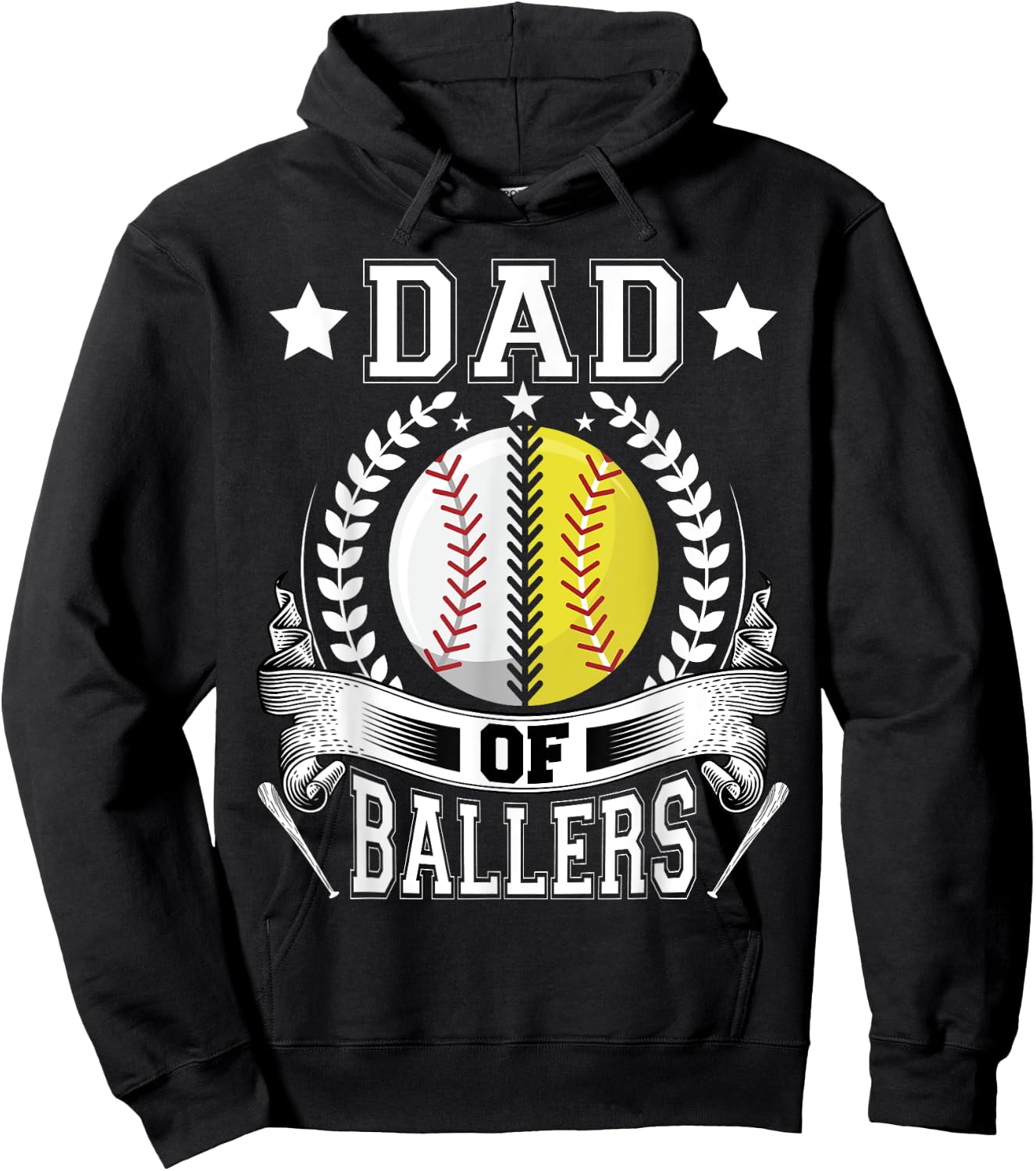 Dad of Ballers Funny Baseball Funny Dad Softball Hoodie - Hoodie | Black
