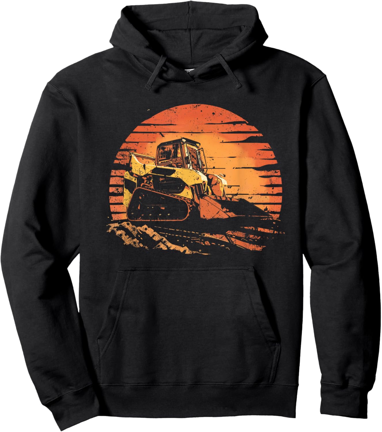 Retro sun Skid steer compact track loader Hoodie - Hoodie | Black