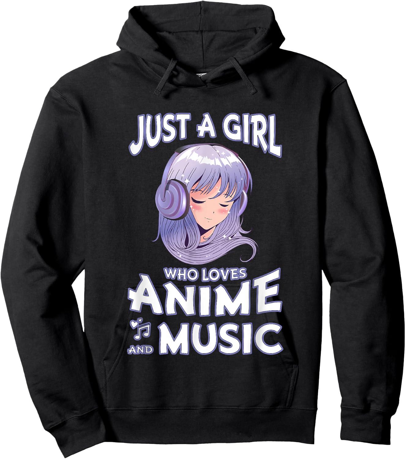 Just A Girl Who Loves Anime and Music Teen Girls Anime Merch Hoodie - Hoodie | Black