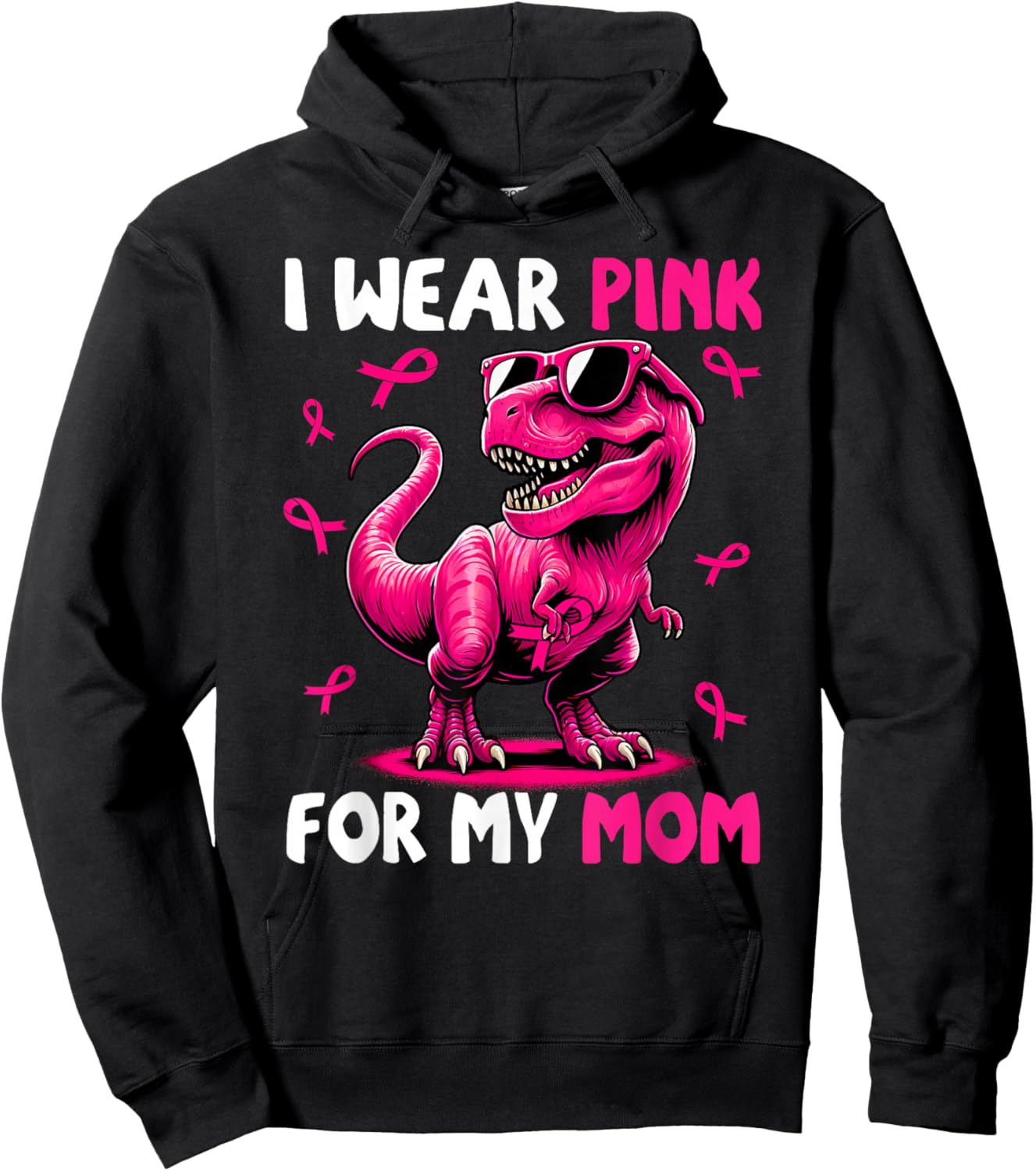 I Wear Pink For My Mom T-rex Dinosaur Breast Cancer Hoodie - Hoodie | Black