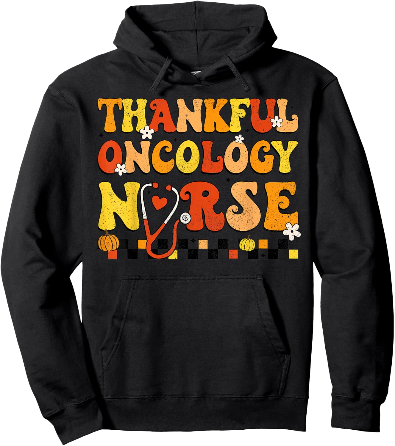 Groovy Thankful Oncology Nurse Thanksgiving Fall Nursing Hoodie - Hoodie | Black