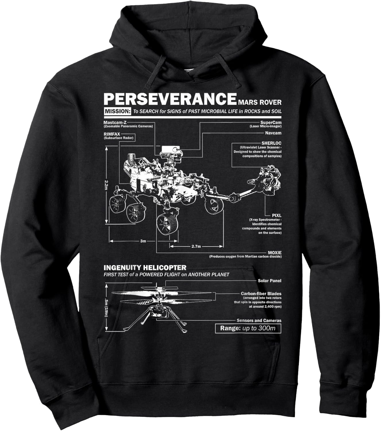 Perseverance Mars Rover and Ingenuity Helicopter | NASA Hoodie - Hoodie | Black