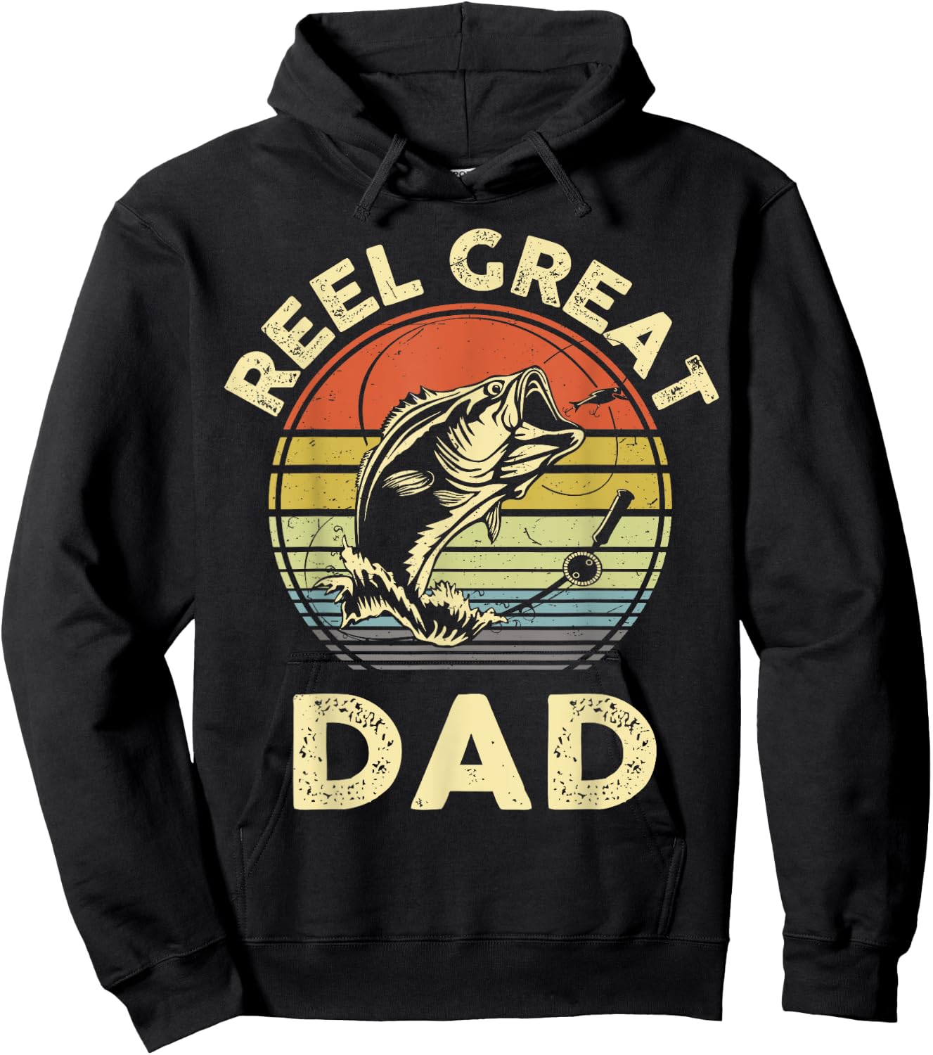 Reel Great Dad Shirt Cool Papa Grandpa Funny Bass Fish Dad Hoodie - Hoodie | Black