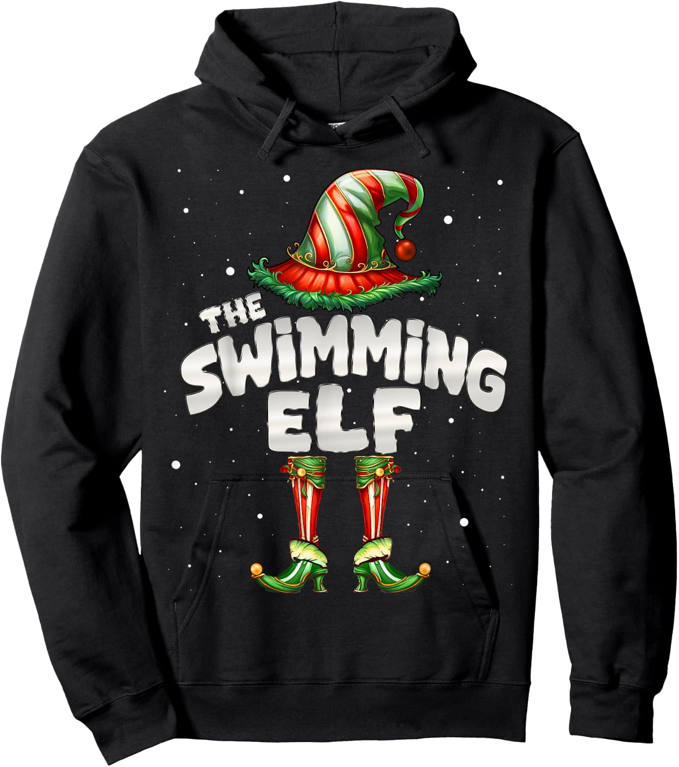 I'm The Swimming Elf Family Matching Group Christmas Hoodie - Hoodie | Black
