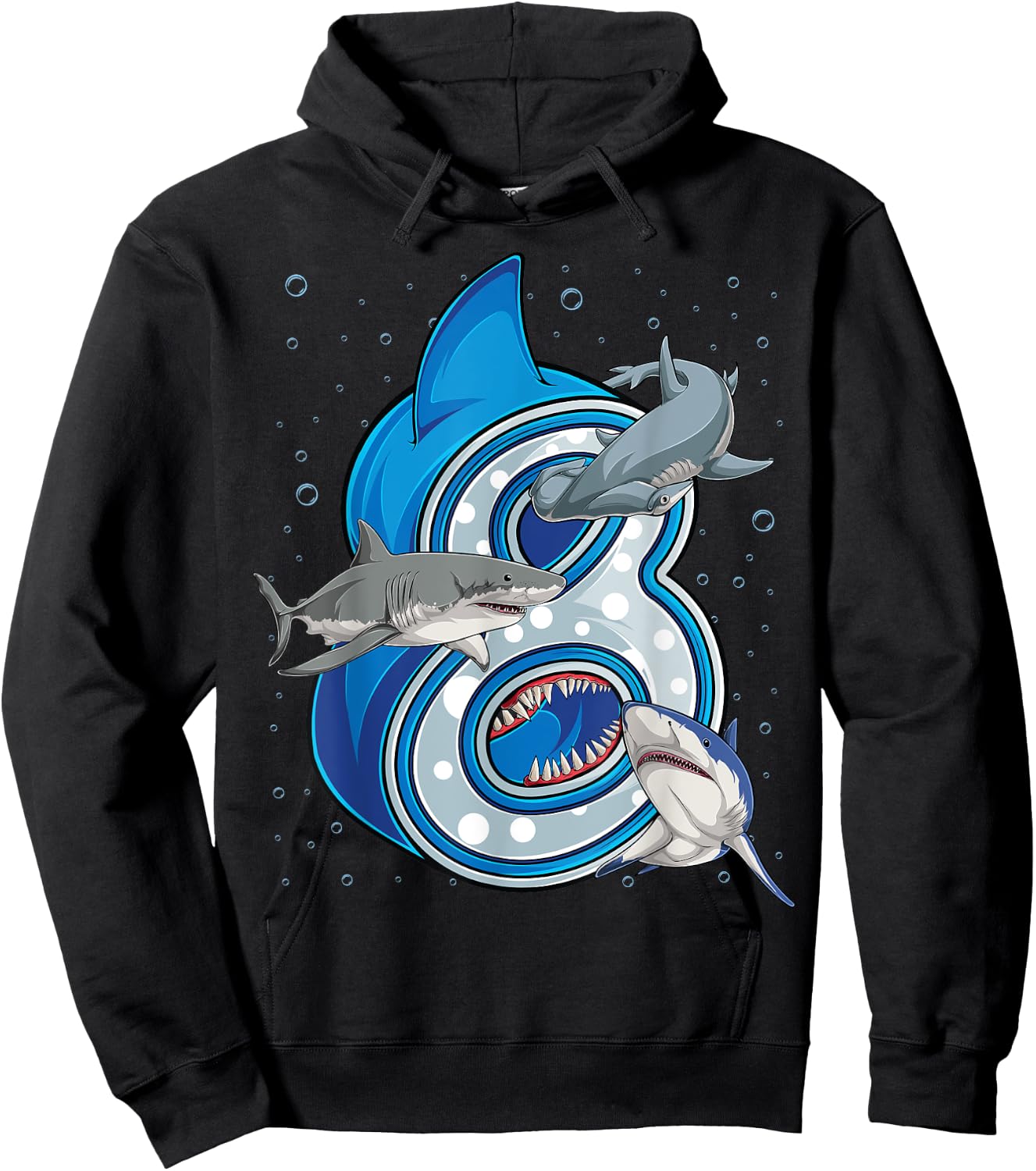 8th Birthday Boys Shark 8 years Old Ocean Shark B-day Hoodie - Hoodie | Black