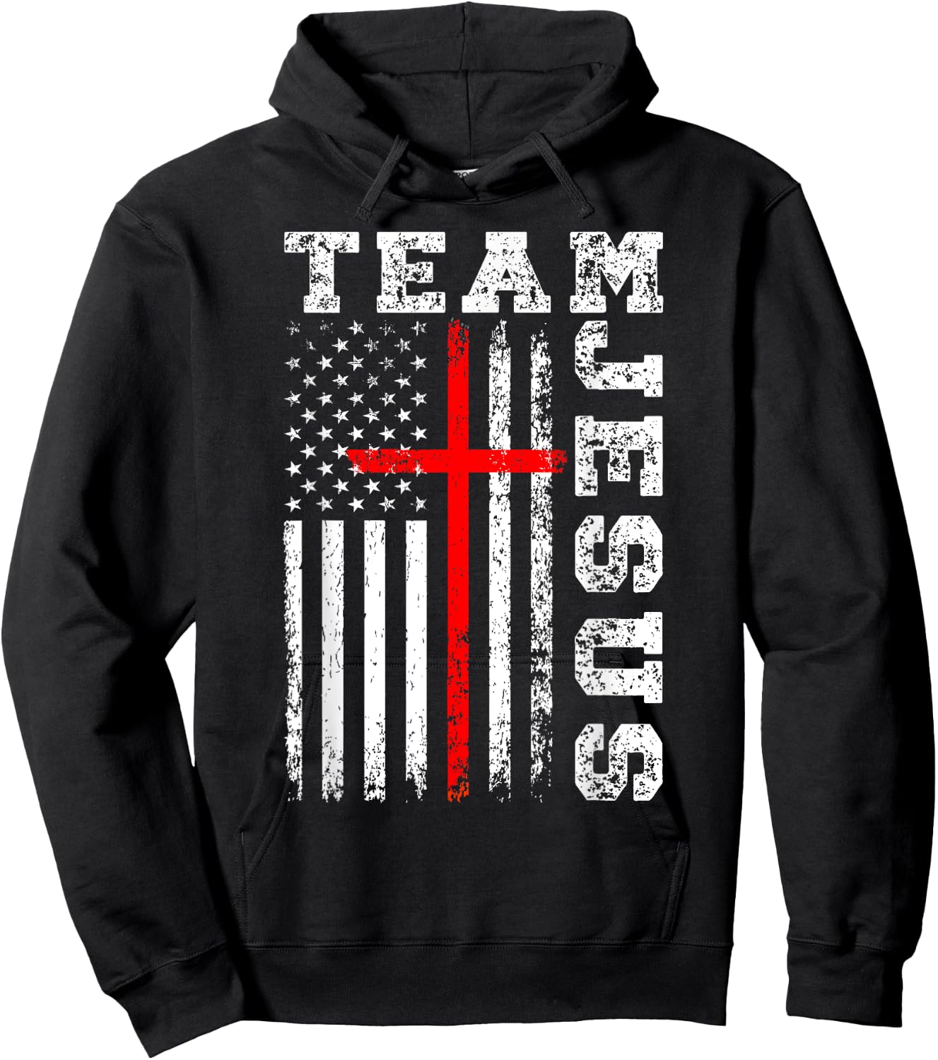 Team Jesus Cross And US Flag Hoodie - Hoodie | Black