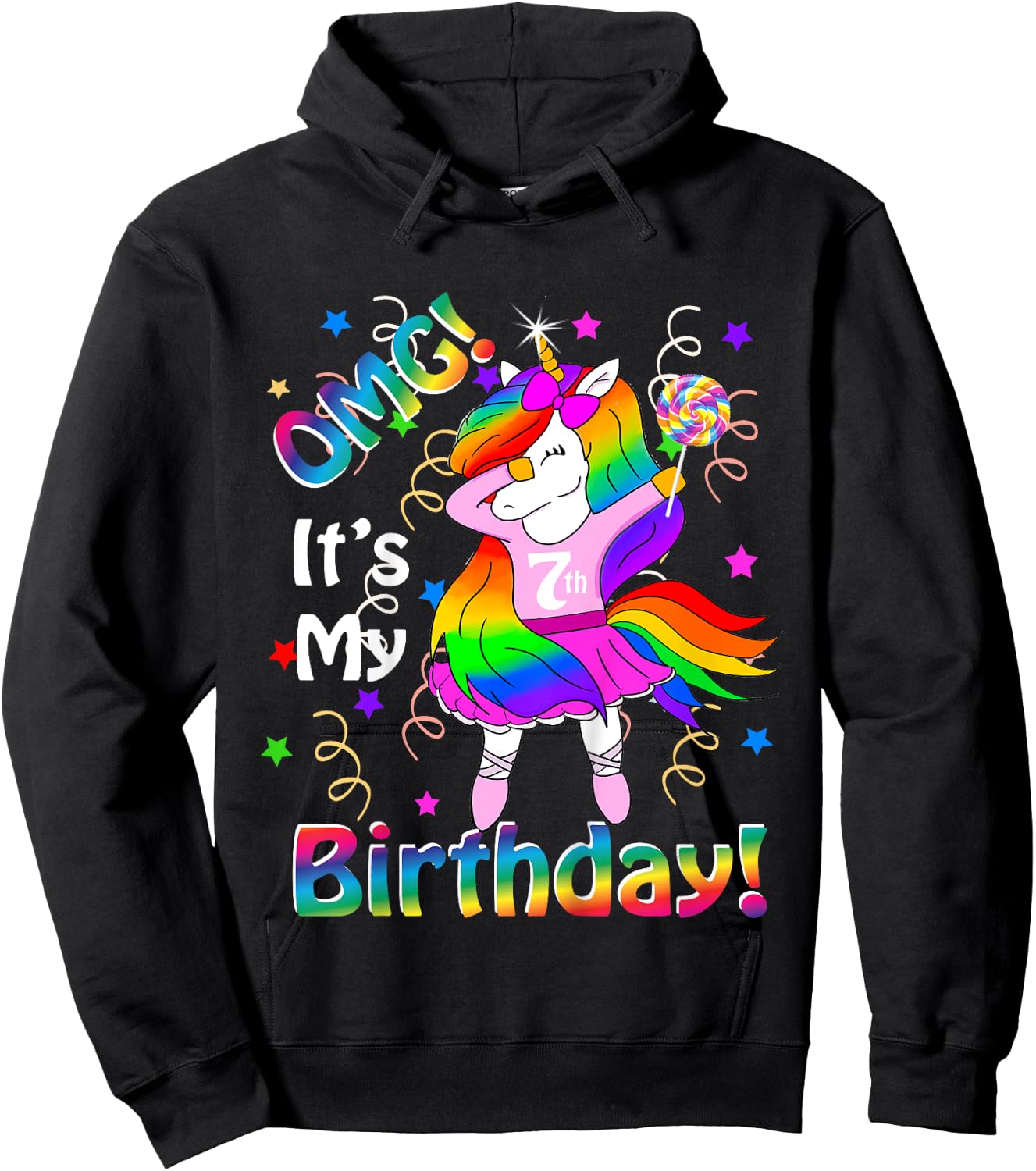 OMG It's My 7th Birthday Girls Unicorn (7 years old) outfit Hoodie - Hoodie | Black
