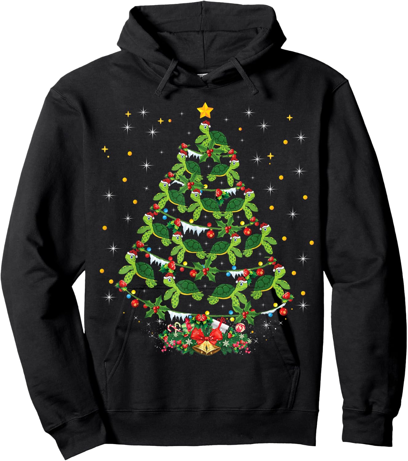 Sea Turtles Lover Xmas Gift Sea Turtle Christmas Tree Hoodie - Hoodie | Black
