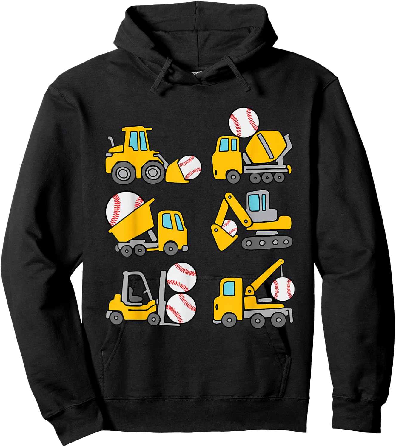 Baseball Diggers Kids Construction Trucks Toddler Boys Hoodie - Hoodie | Black