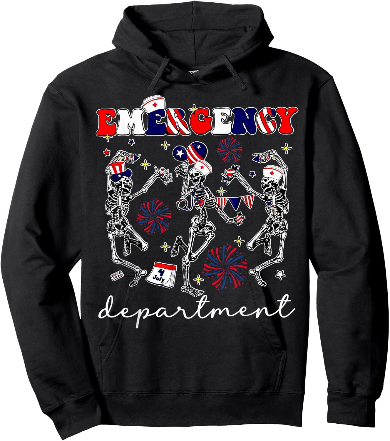 Emergency Department Skeleton Dancing ER Nurse 4th Of July Hoodie - Hoodie | Black