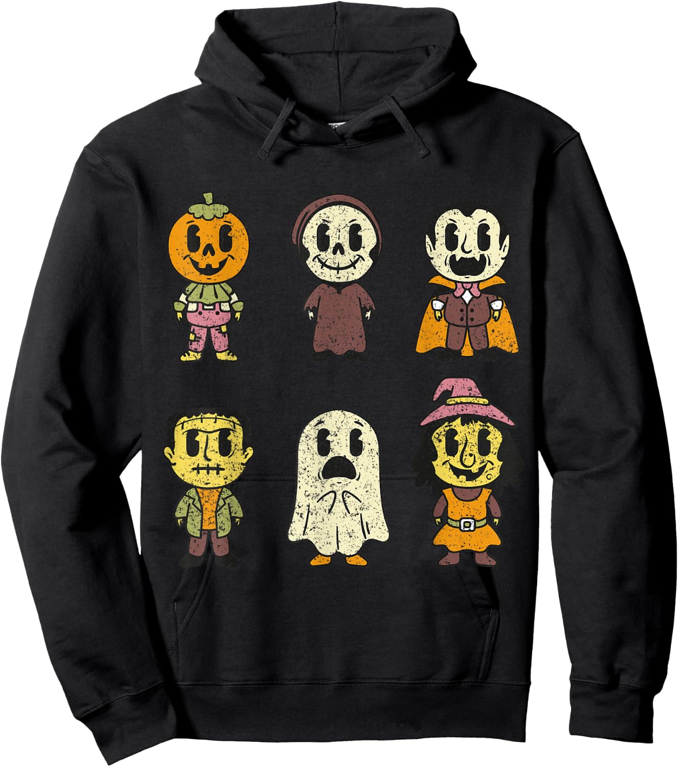 Vintage Halloween Pumpkin Witch Ghost Vampire Retro Gift Hoodie - Hoodie | Black