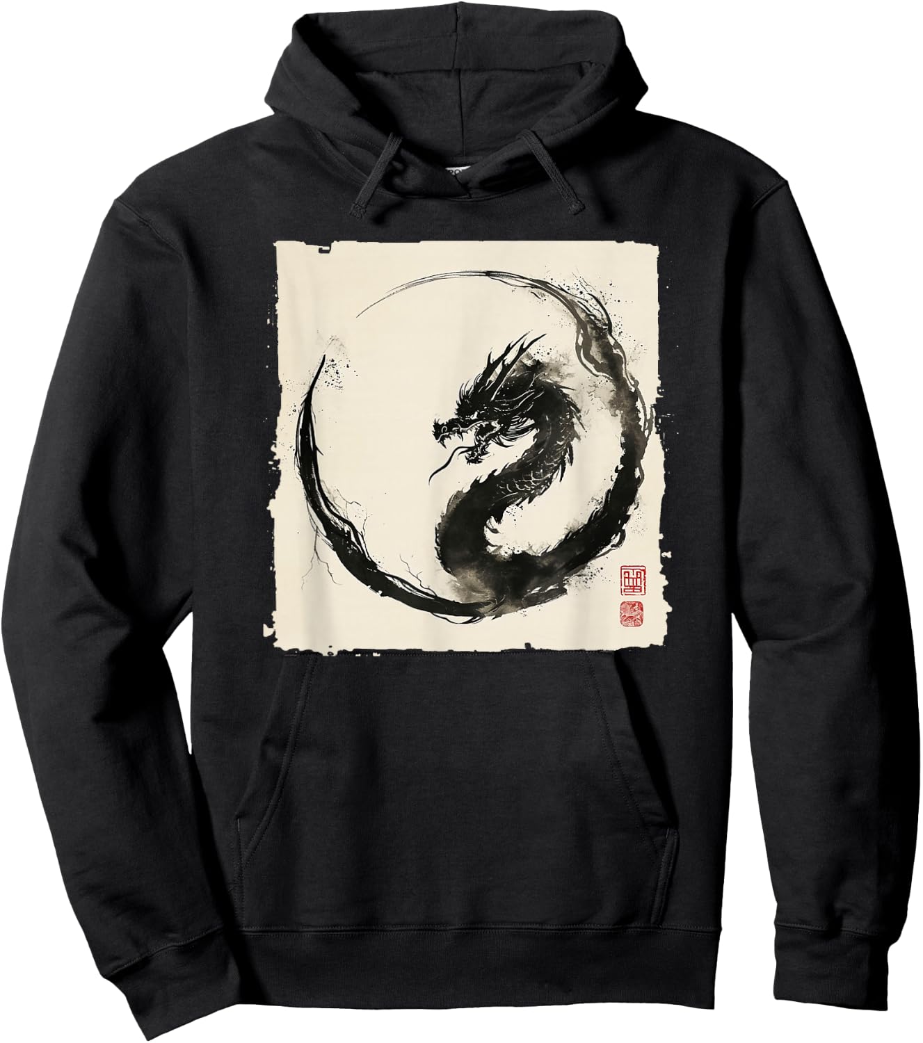 Eastern Dragon Majesty: Vintage Ink Art Collection Hoodie - Hoodie | Black