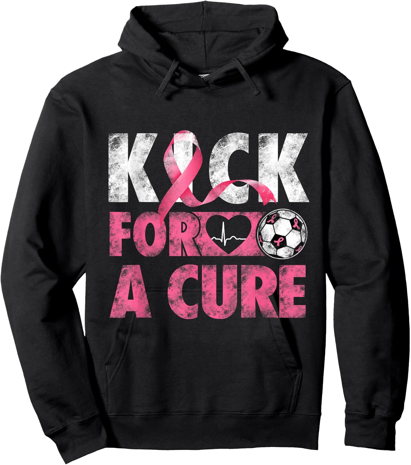 Kick For a Cure Breast Cancer Awareness Pink Ribbon Soccer Hoodie - Hoodie | Black