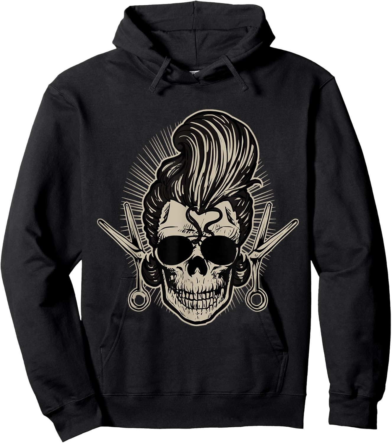 Rockabilly Skull Barber Scissors Biker Rock Music Pin Up Hoodie - Hoodie | Black