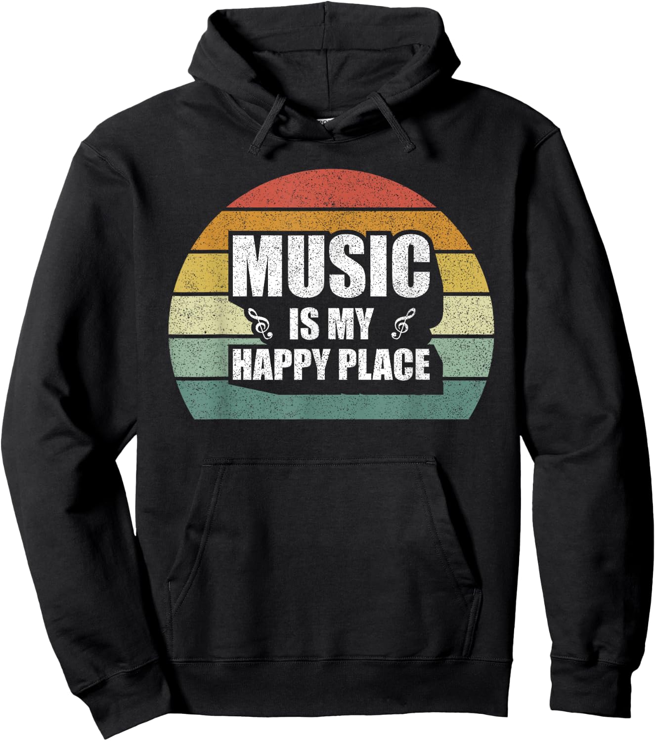 Retro Music Is My Happy Place Shirt Inspiring Music Vintage Hoodie - Hoodie | Black