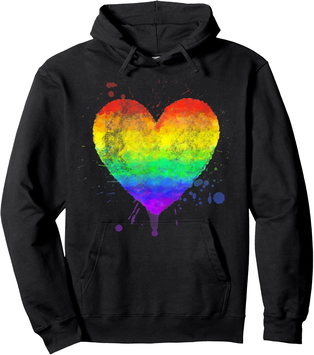 Faded Style Hand Drawn Rainbow Heart Gay Pride Paint Splash Hoodie - Hoodie | Black
