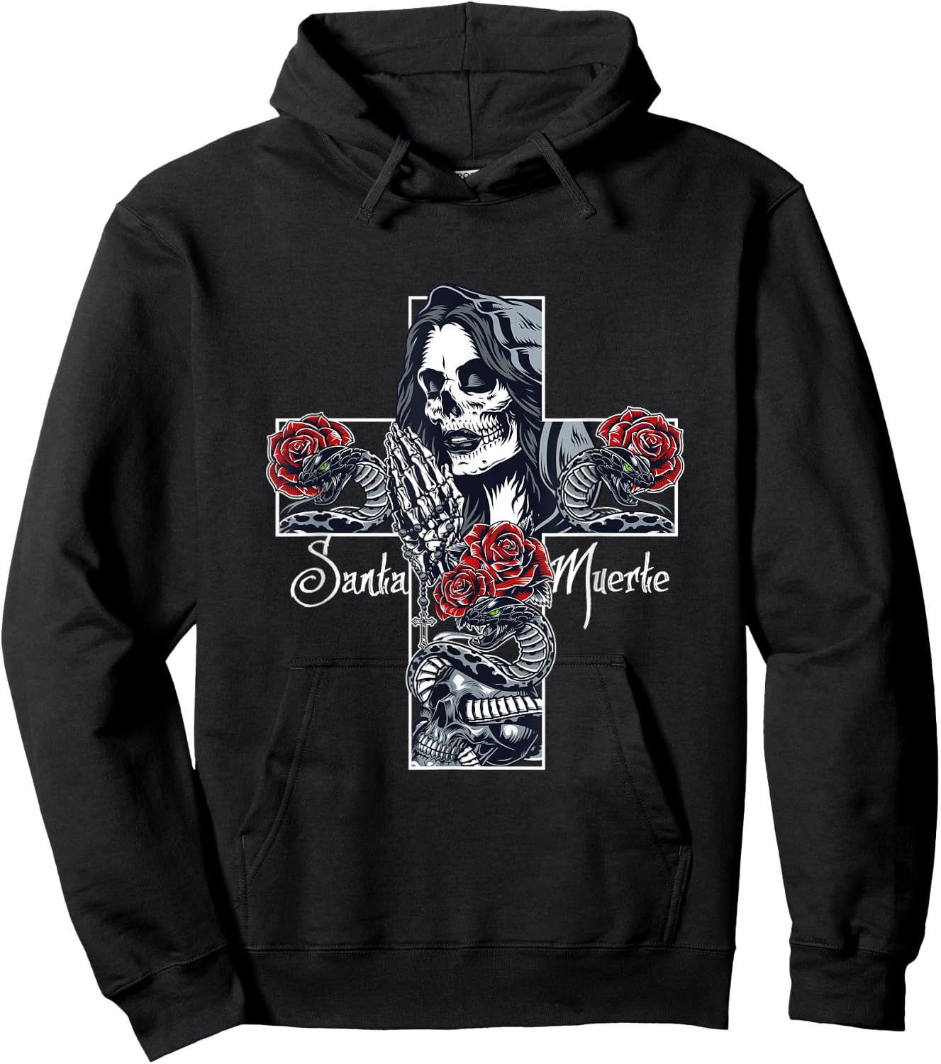Skull Santa Muerte Cross Hoodie - Hoodie | Black