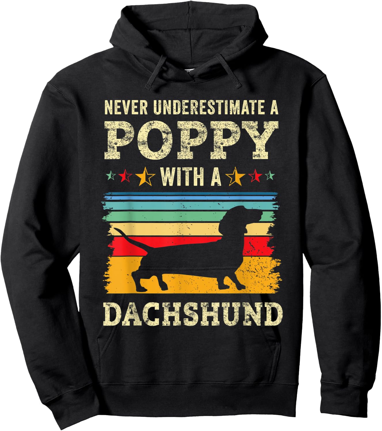 Retro Poppy Dachshund Gift Wiener Dog Owner Doxie Grandpa Hoodie - Hoodie | Black