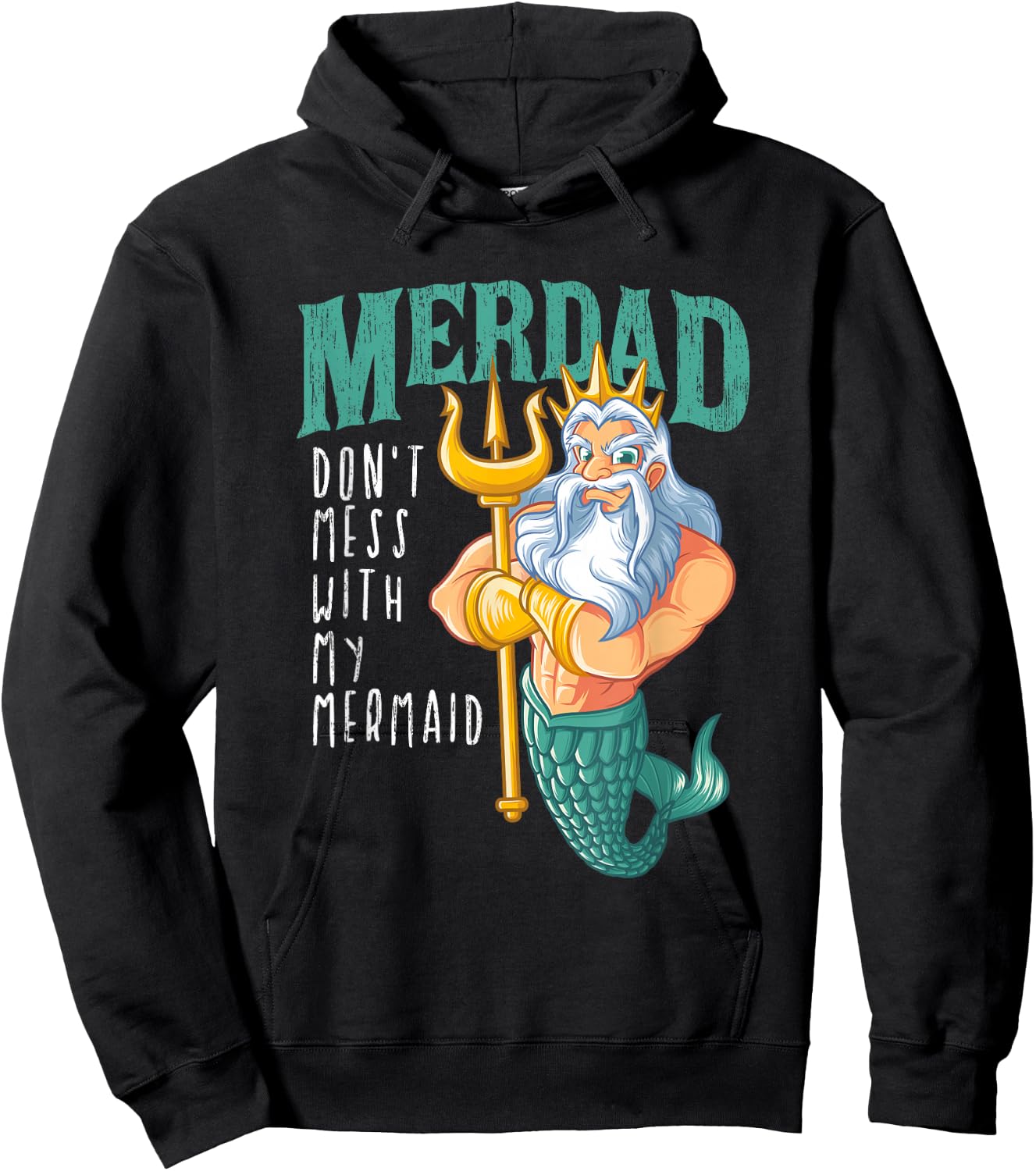 Funny Merdad Mermaid Dad Merman Security Birthday Men Gifts Hoodie - Hoodie | Black