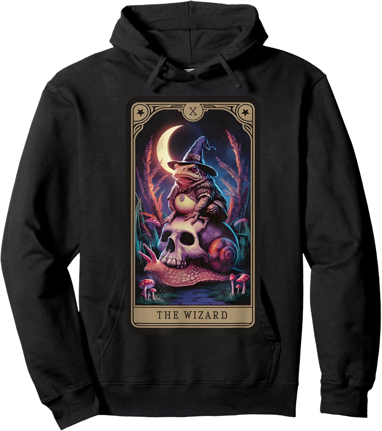 The Wizard Tarot Witchy Frog Riding Skull Snail Goblincore Hoodie - Hoodie | Black