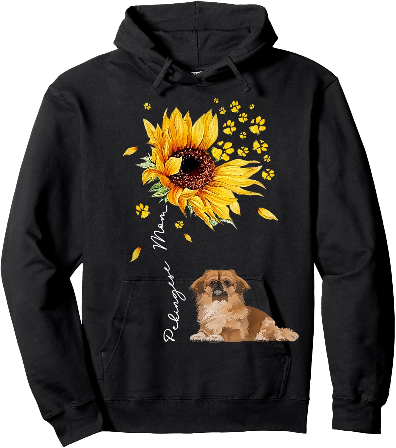 Sunflower Pekingese Mom Dog Lover Gifts Hoodie - Hoodie | Black